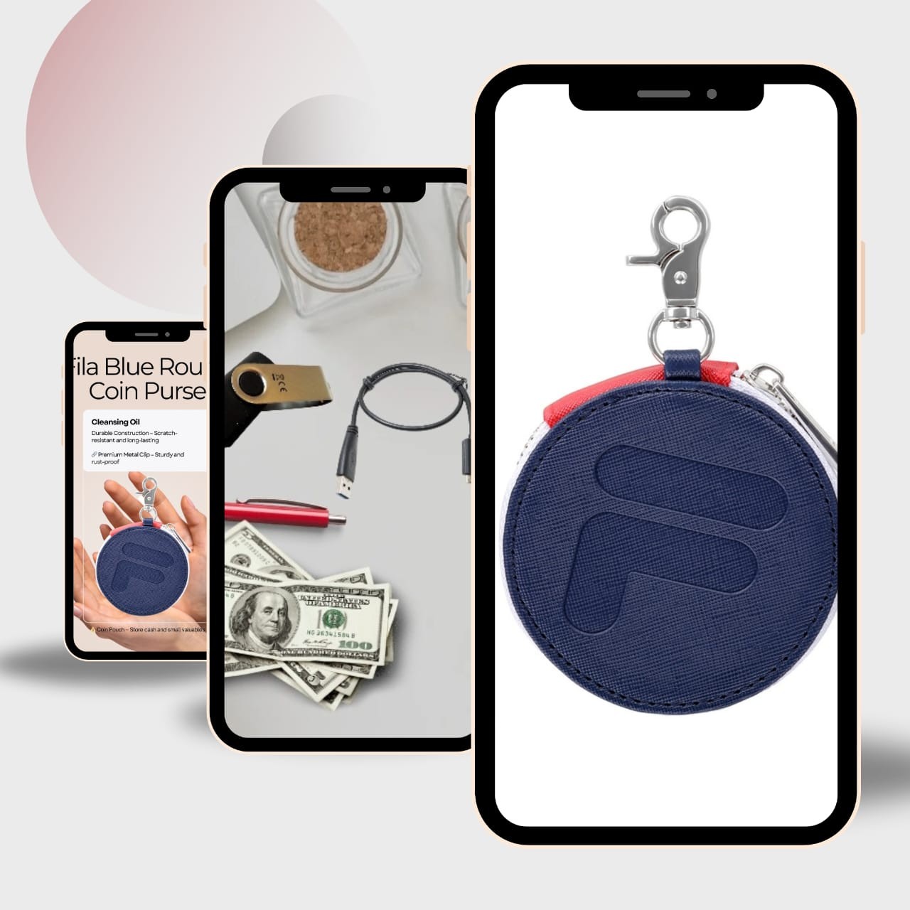 Round Blue Coin Purse -Sporty Circular Storage Wallet Small Compact Pouch for Me