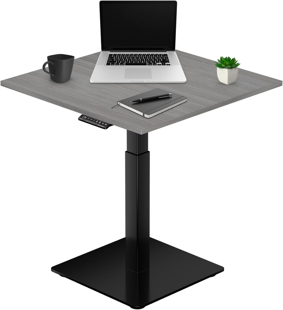Adjustable Mini Ryzer Square Table Desk 30"x30" - Black Frame, Gray Oak