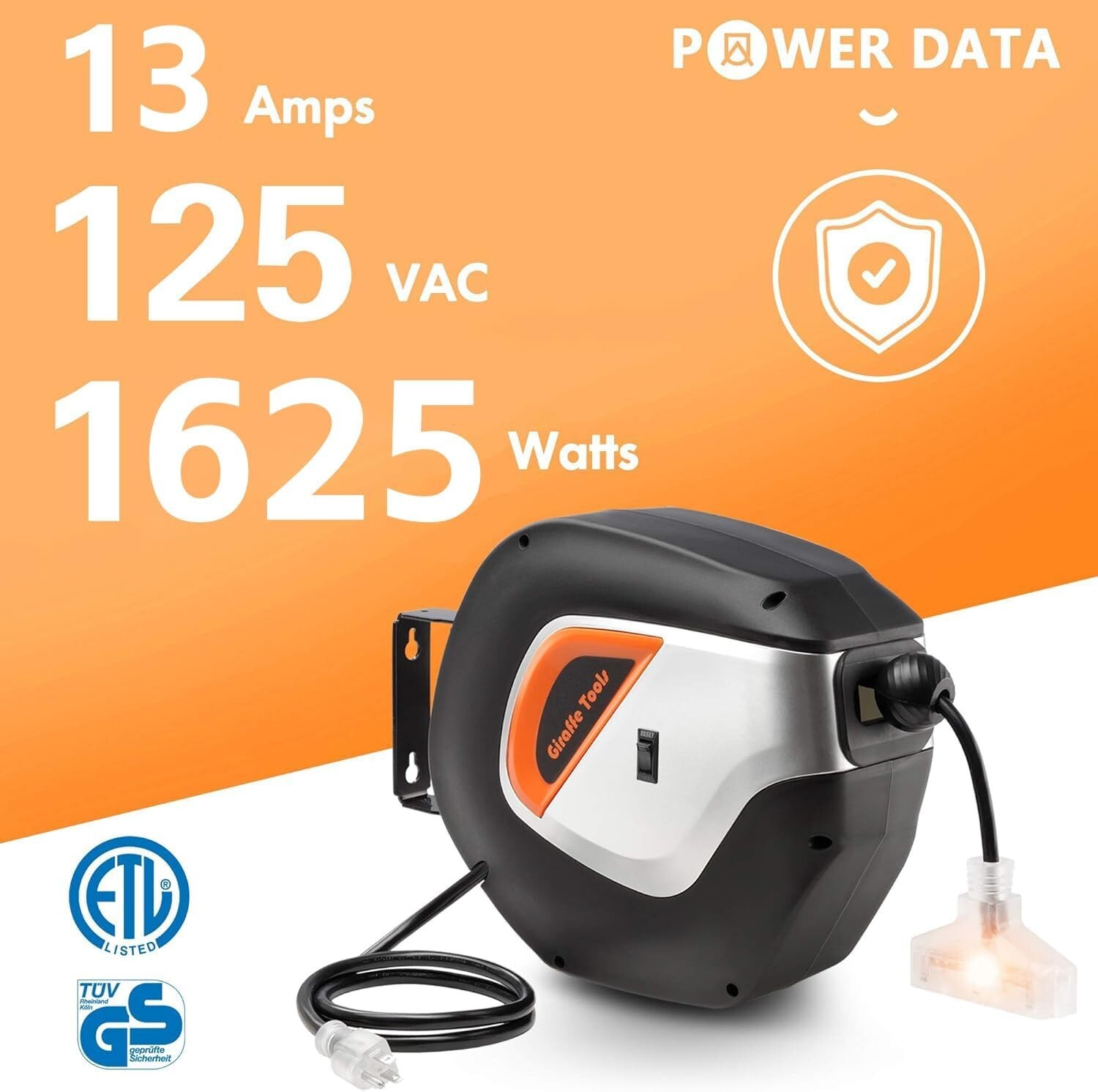 Giraffe Tools DE14 Retractable Extension Cord Reel Power Cord Reel 50FT 14/3AWG