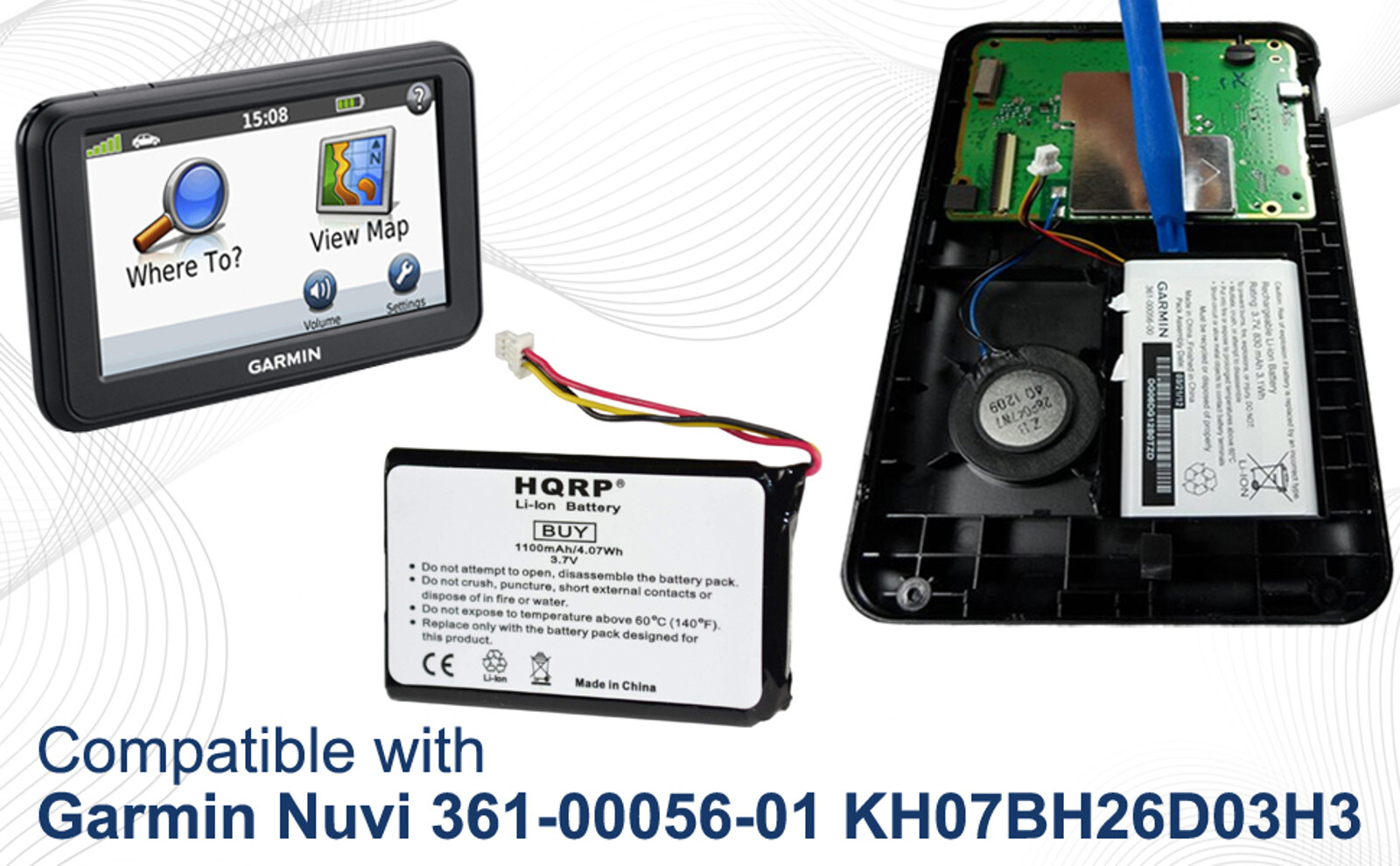 HQRP 1100mAh Battery for Garmin Nuvi 30 40 40LM 50 50LM 361-00056-00 3610005600