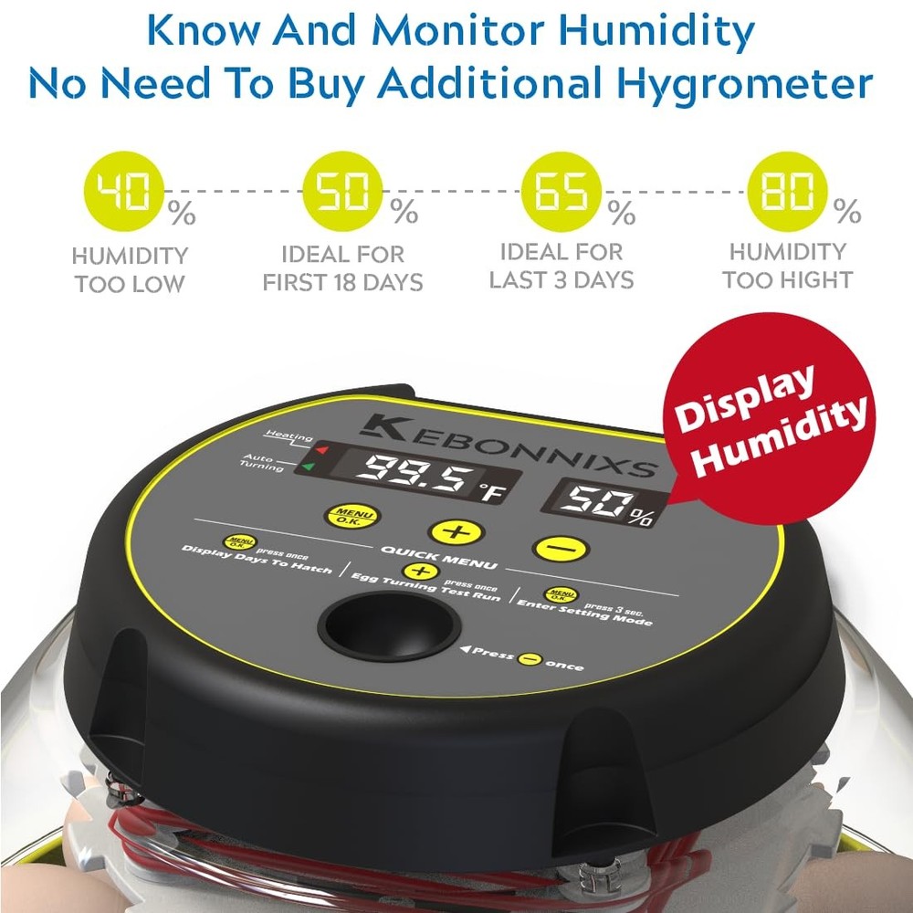 12 Egg Incubator with Humidity Display Egg Candler Automatic Egg Turner