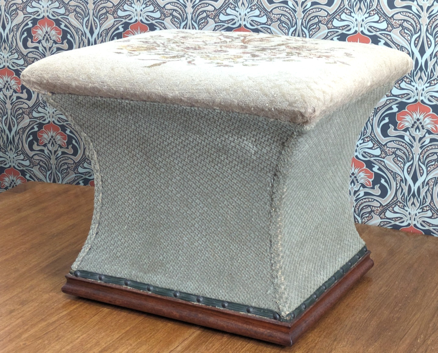 Victorian Upholstered Hourglass Ottoman Footstool Stool Antique 19th Century