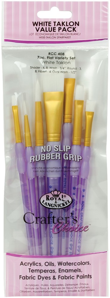 Crafter's Choice White Taklon Flat Brush Value Pack 7/Pkg-