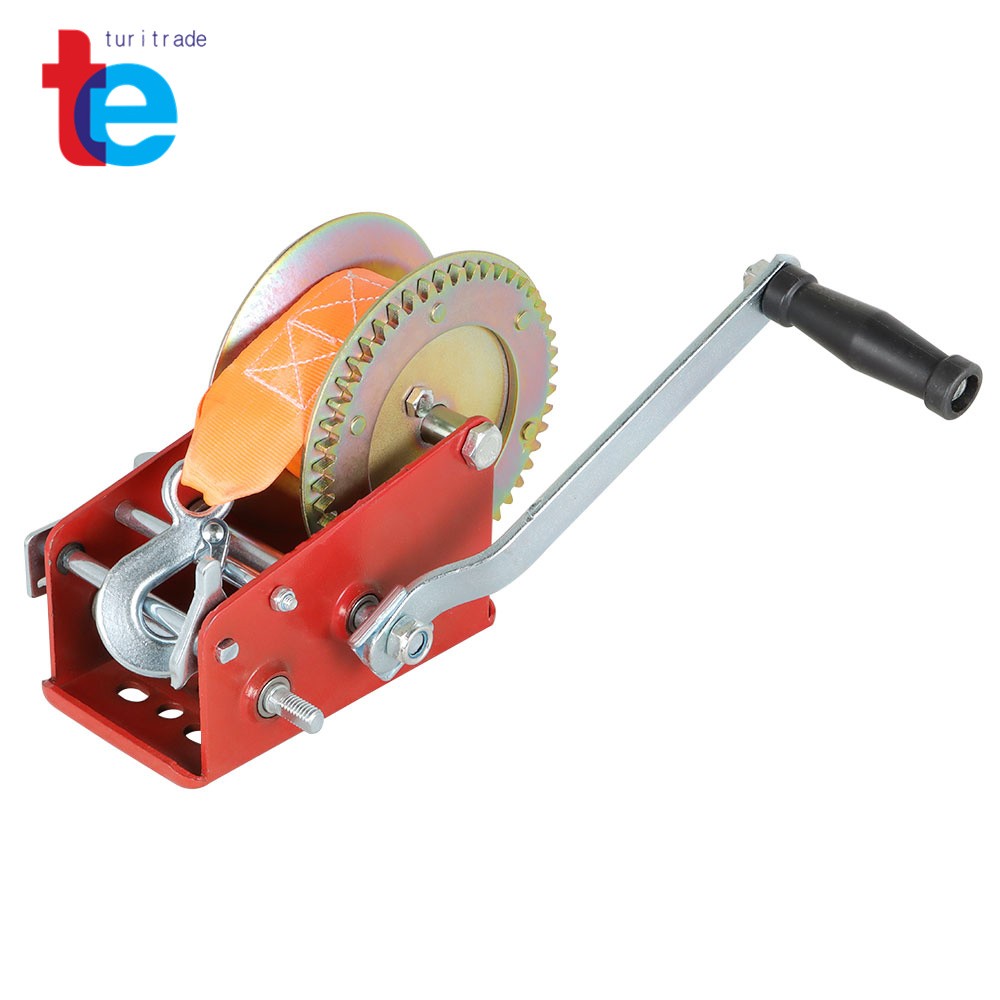 3500LBS Red Hand Winch Hand Crank 2 Gear Red Strap ATV Trailer Boat