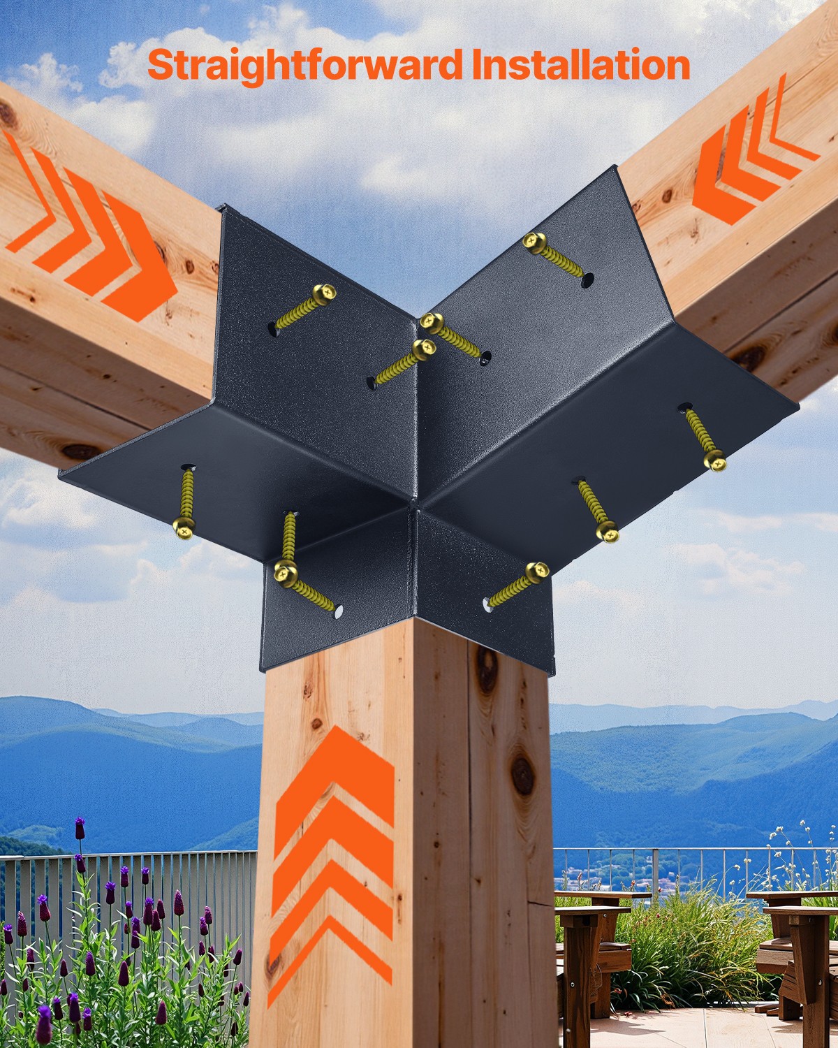 VEVOR 4x4 Inch Pergola Bracket Kit Inner 3.5x3.5 3-Way Slanted Brackets DIY Post