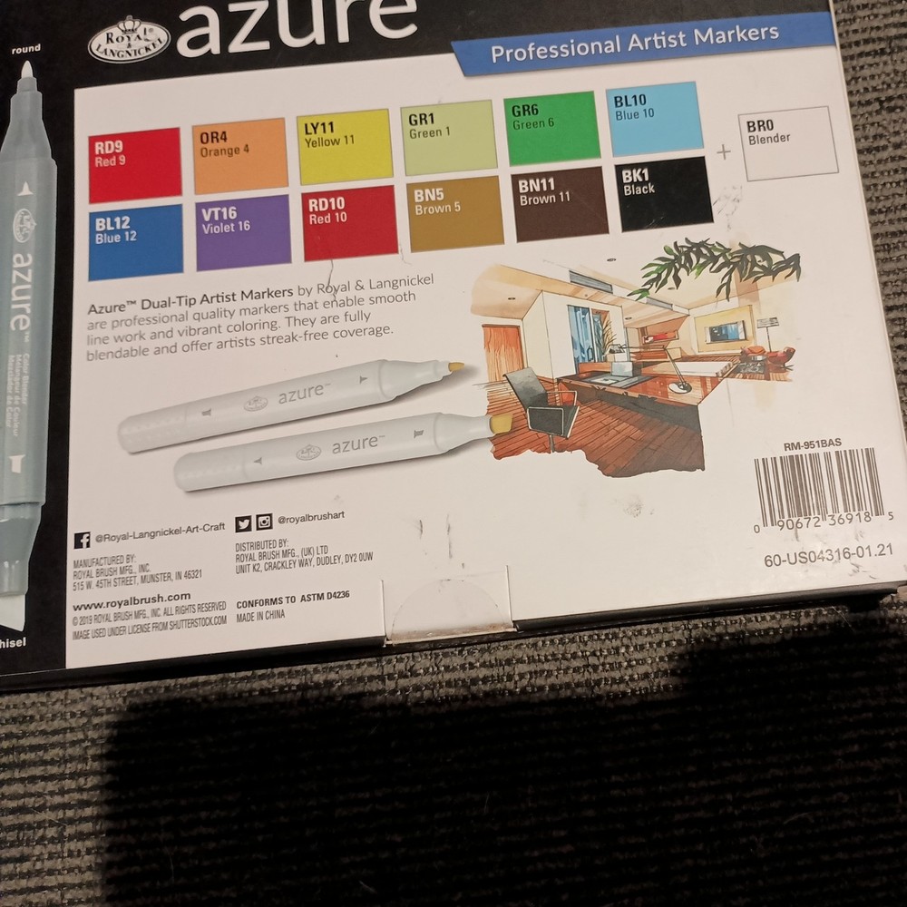 Royal Brush-Azure Marker Set 13/Pkg-Basic Colors RM-951BAS New