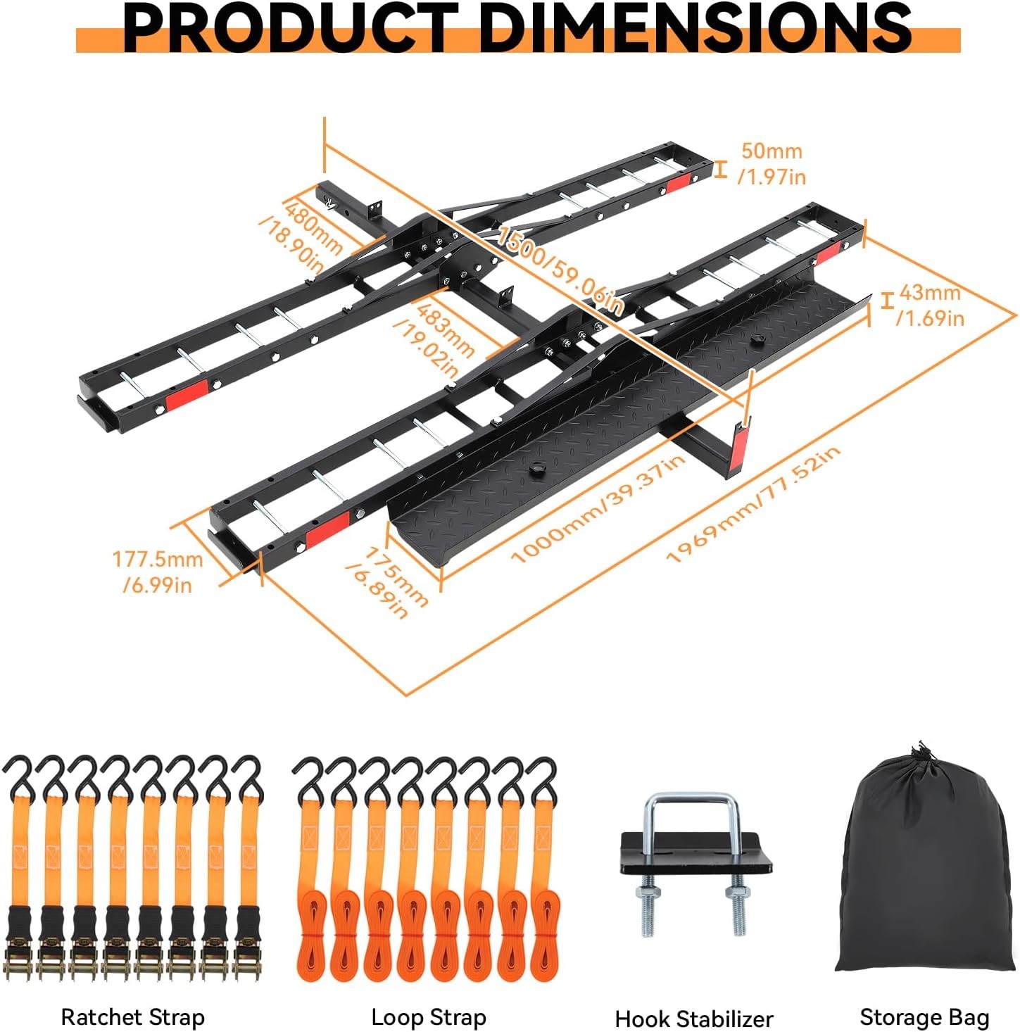 500LBS Dual Motorcycle Carrier Scooter Dirt Bike Hitch Mount Rack Ramp Hauler
