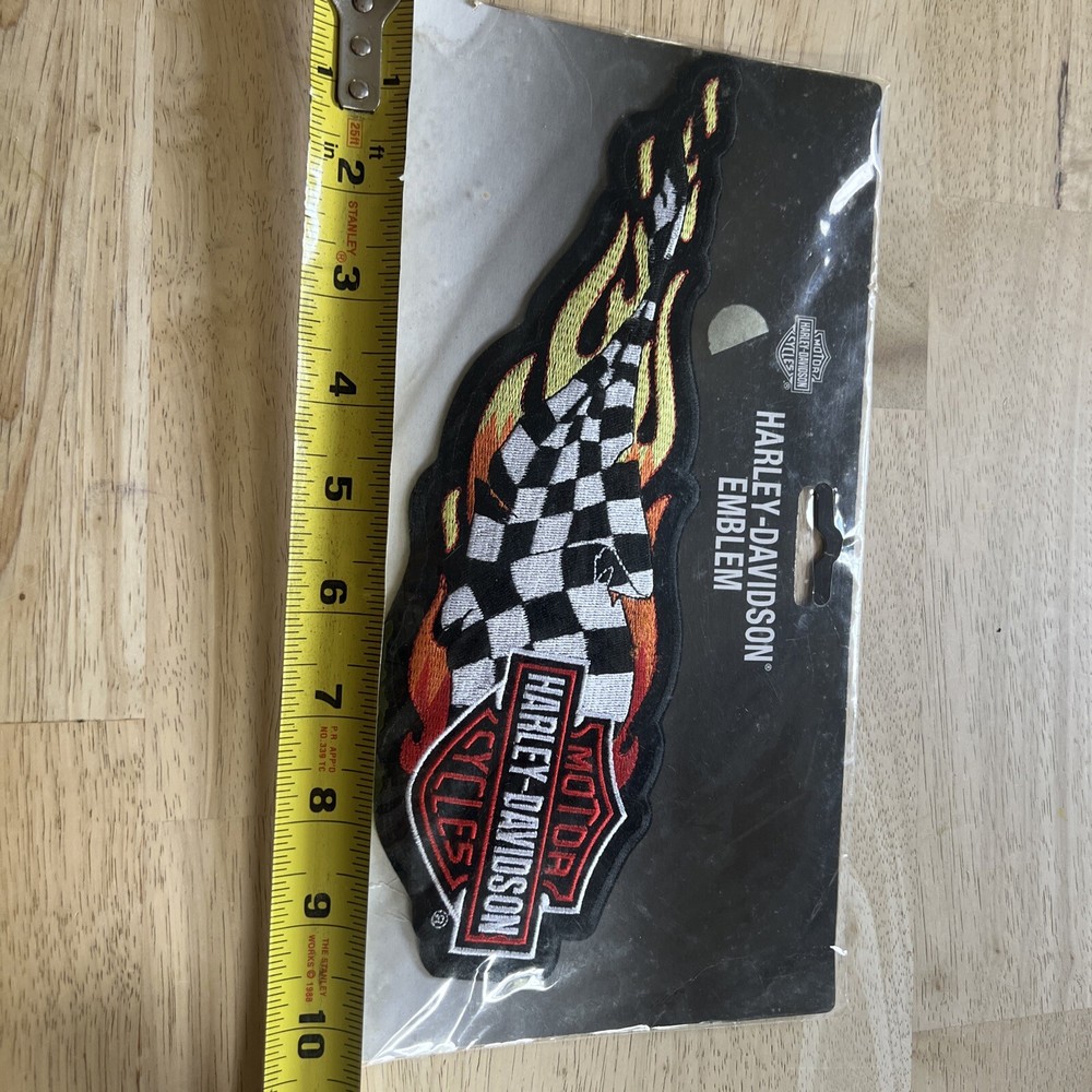 Authentic Vintage Harley-Davidson Bar Shield Checkered Flag Emblem Patch XL