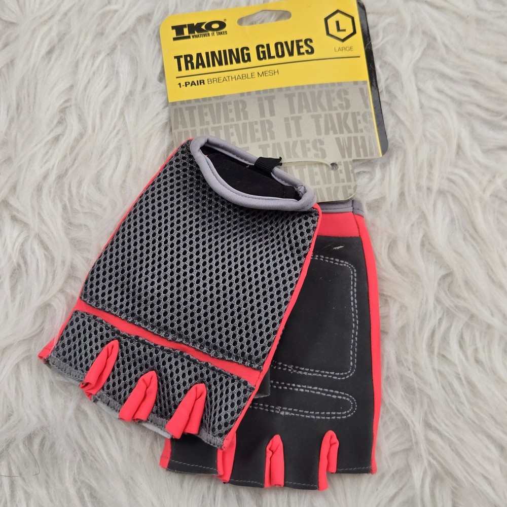TKO Breathable Mesh Training Gloves Large Grey & Pink Adjustable Closure