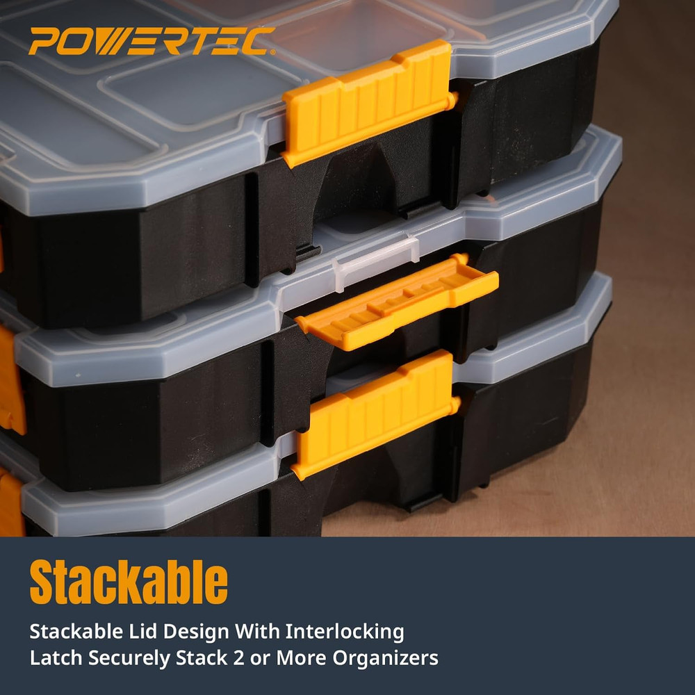 Stackable Tool Box Organizer with Removable Dividers - 17 Compartments, Interloc