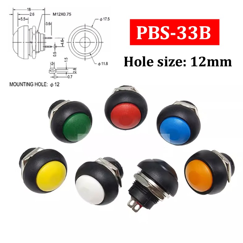 12mm Round Small Push Button Switch Waterproof Self Reset Panel Mounting