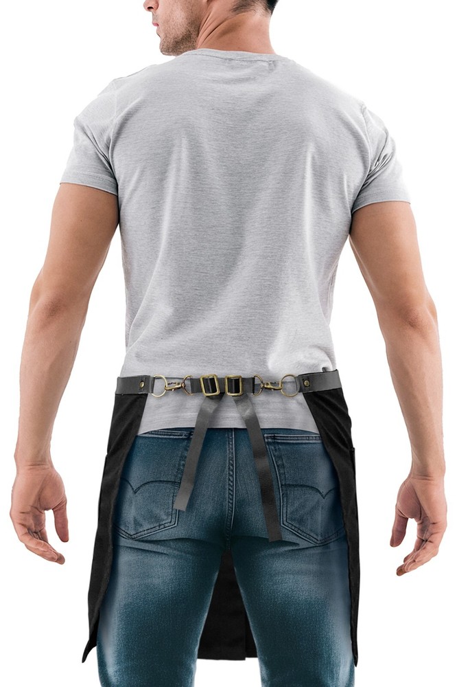 Half Apron - Genuine Leather Straps & Loops - Split-Leg - Restaurant, Waitstaff