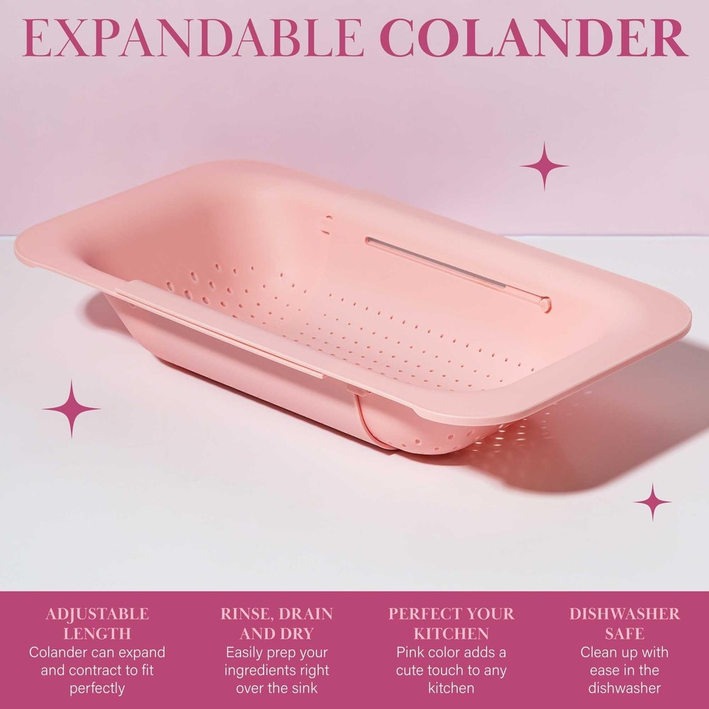 Paris Hilton Over the Sink Expandable Colander, Extendable Strainer, Adjustab...