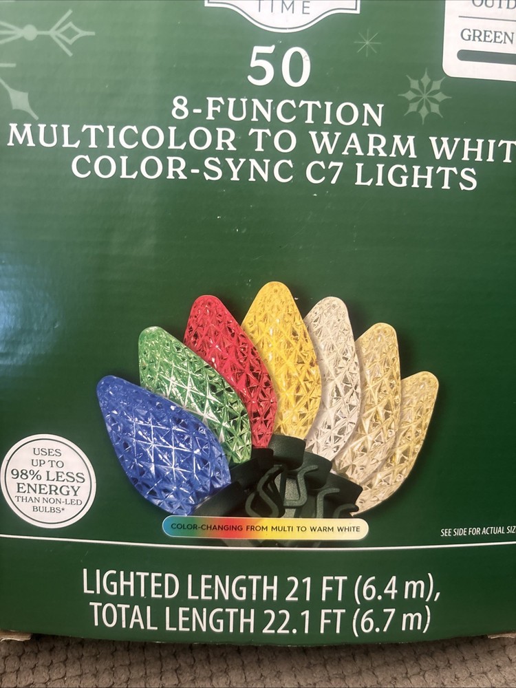 Holiday Time 50-Count 8-Function Multicolor to Warm White Color-Sync LED C7