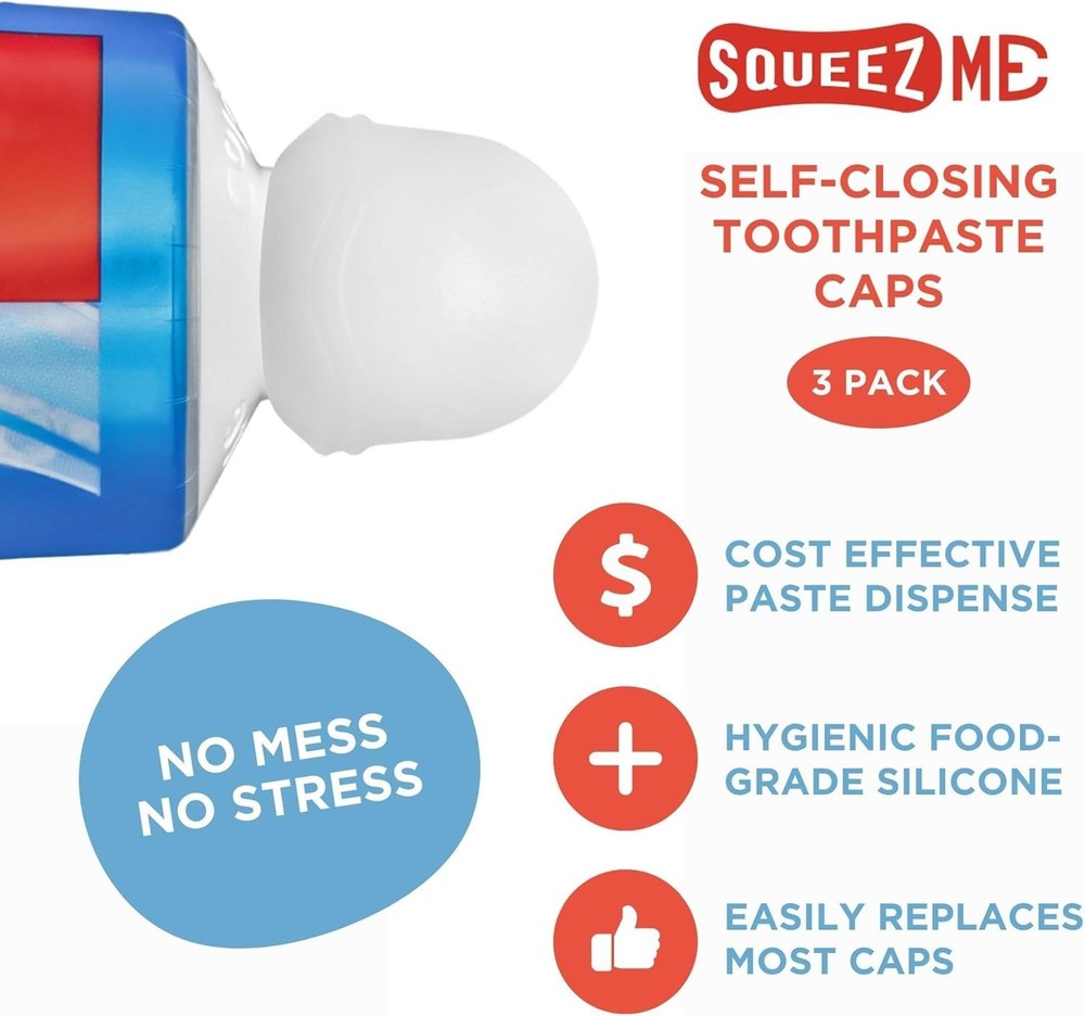 SqueezMe Self-Closing Toothpaste Caps - Pack of 3