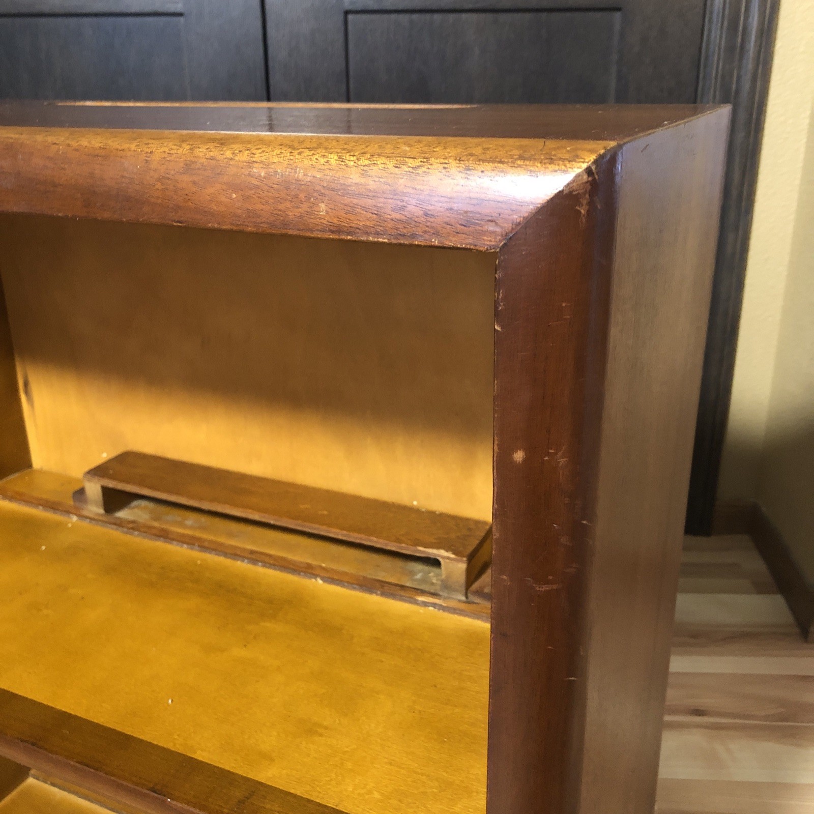 Midcentury Mahogany Wood Encyclopedia Bookcase Bookshelf Rounded Edges VTG MCM