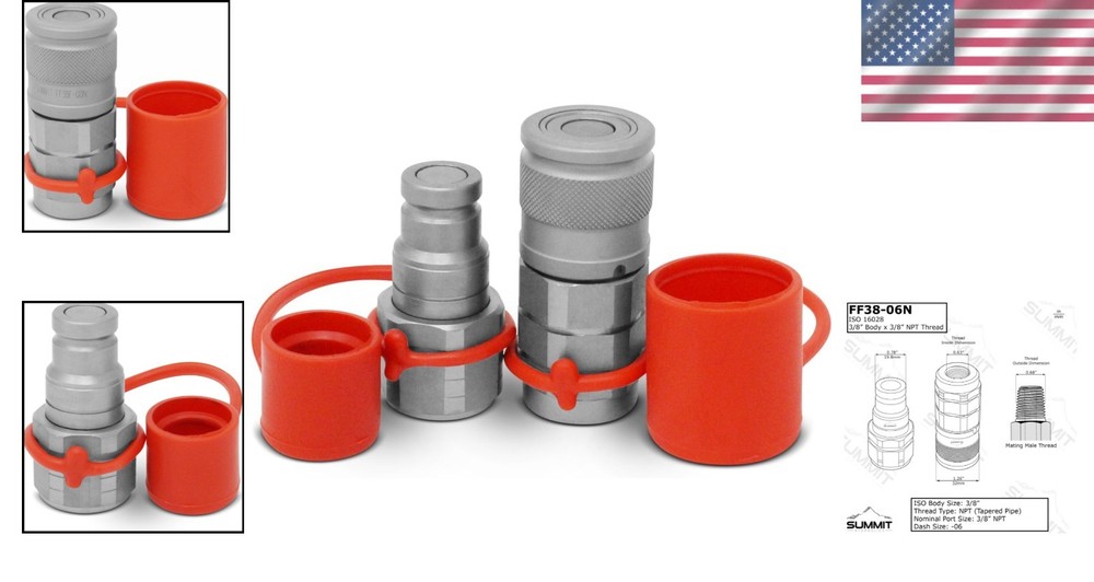3/8" Hydraulic Quick Connect Coupler Set with Dust Caps
