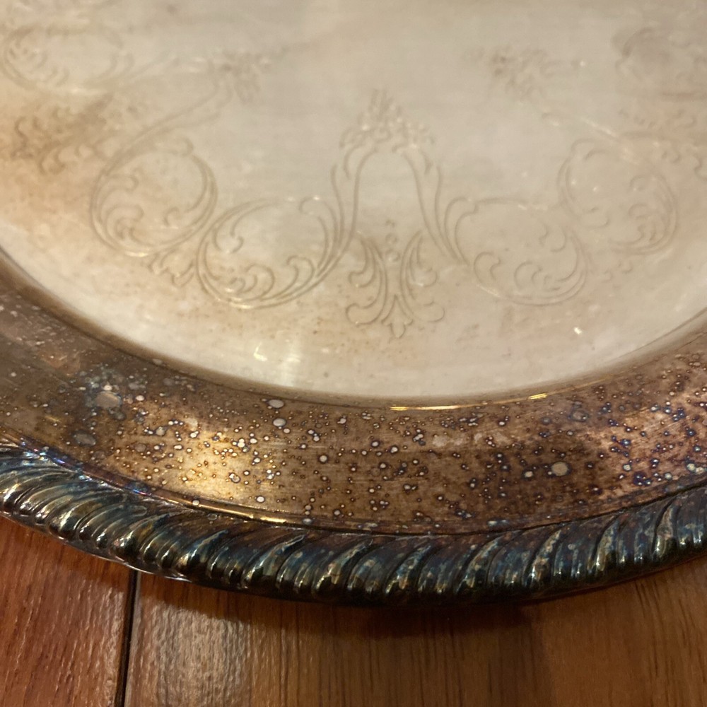 2 VTG Silverplate Etched Engraved Design 1 Marked Oneida 12”& 10”