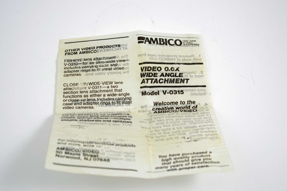 Ambico Video Wide Angle Lens Model V-0315