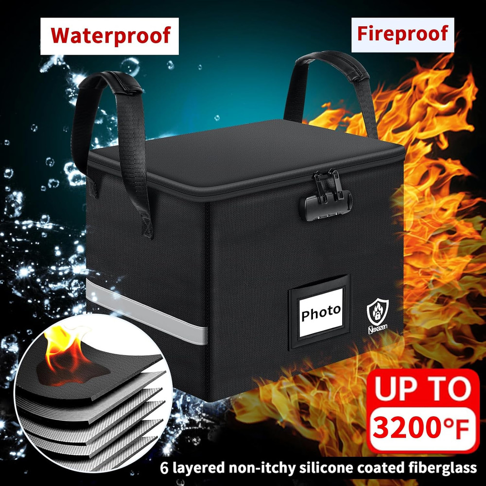 Fireproof and Waterproof Photo Storage Box with Lock for Valuables and Documents