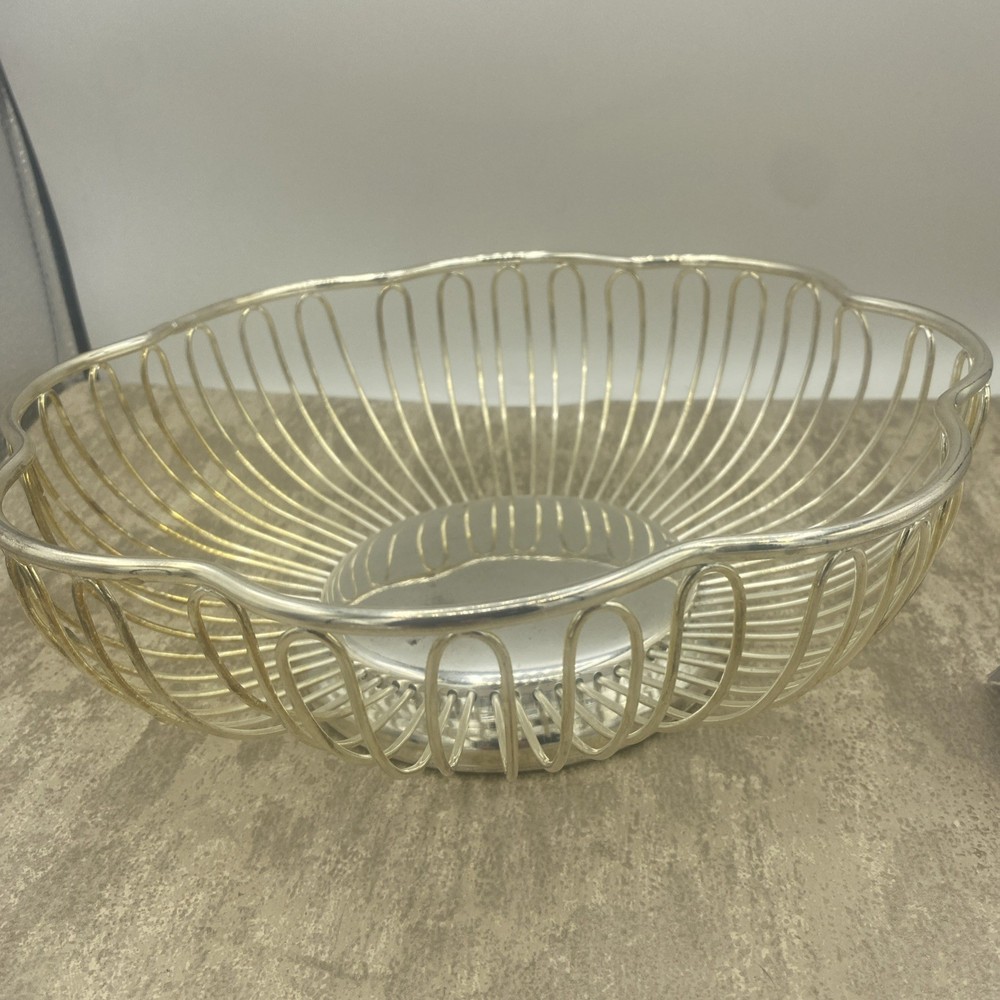 Silver Plate Round Fruit, Bread, Vegetable Bowl Basket, 9.5” Diameter
