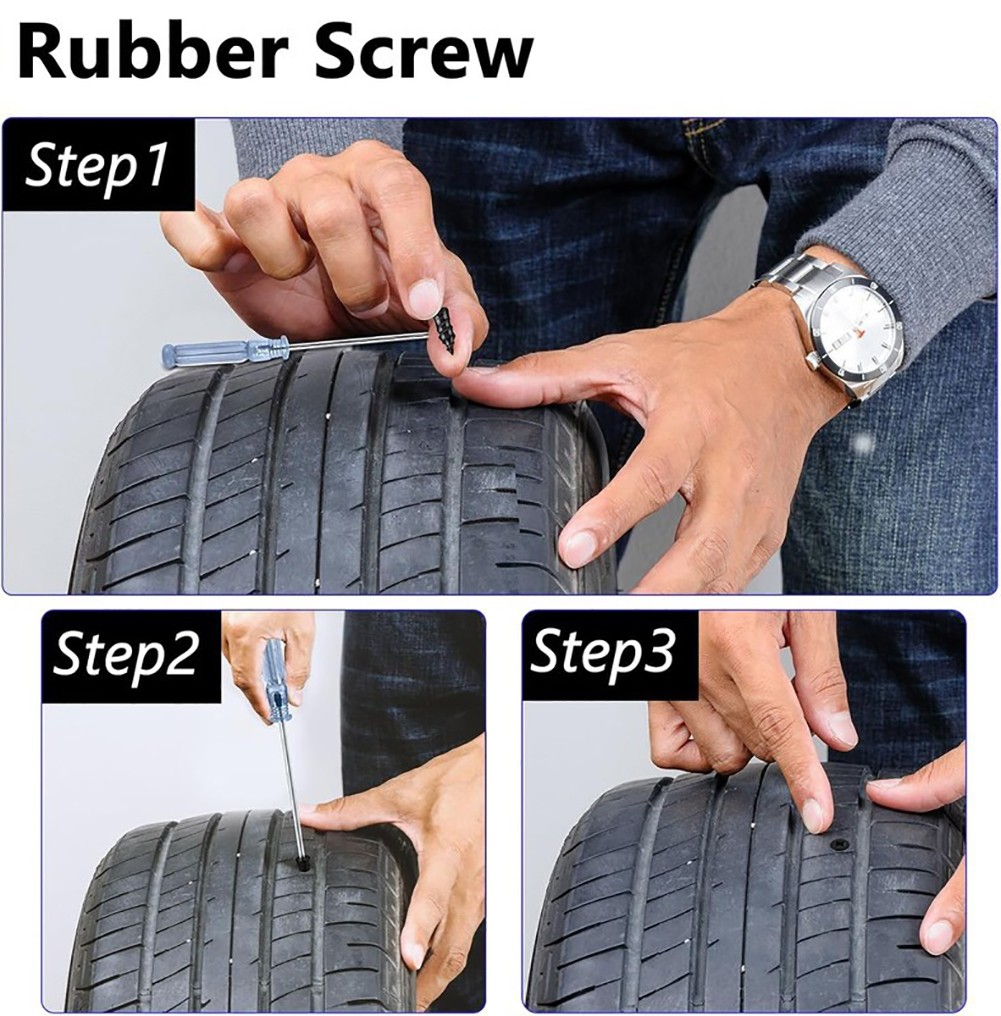 101 Pcs Rubber Tire Nail Repair Kit Screw In Tire Plugs for Car Truck SUV Van