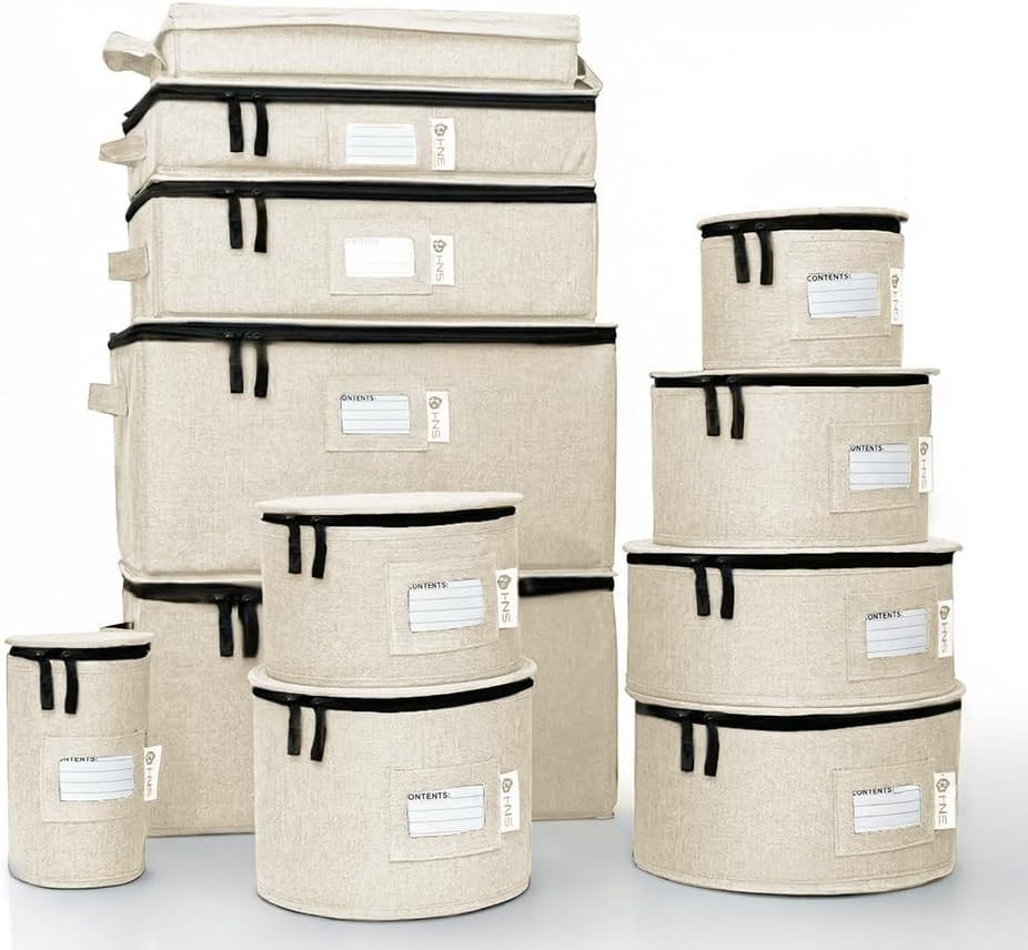Hold N’ Storage Hard Shell Containers Beige Stackable 12-Pieces for Dinnerware