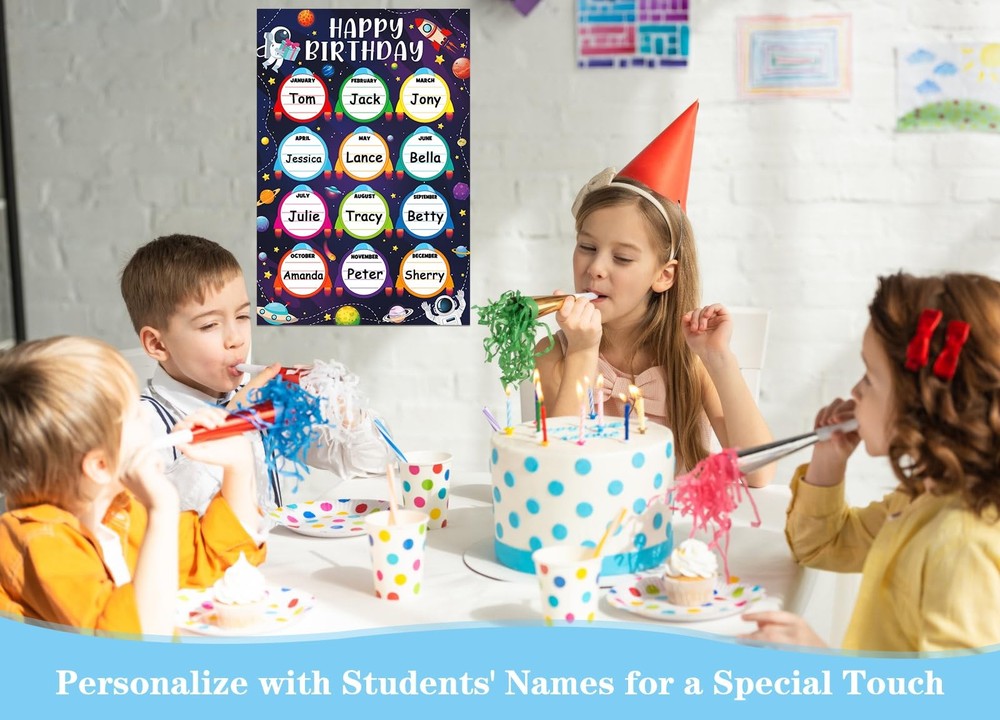 Outer Space Birthday Chart - Reusable Laminated Classroom Calendar for Bullet...