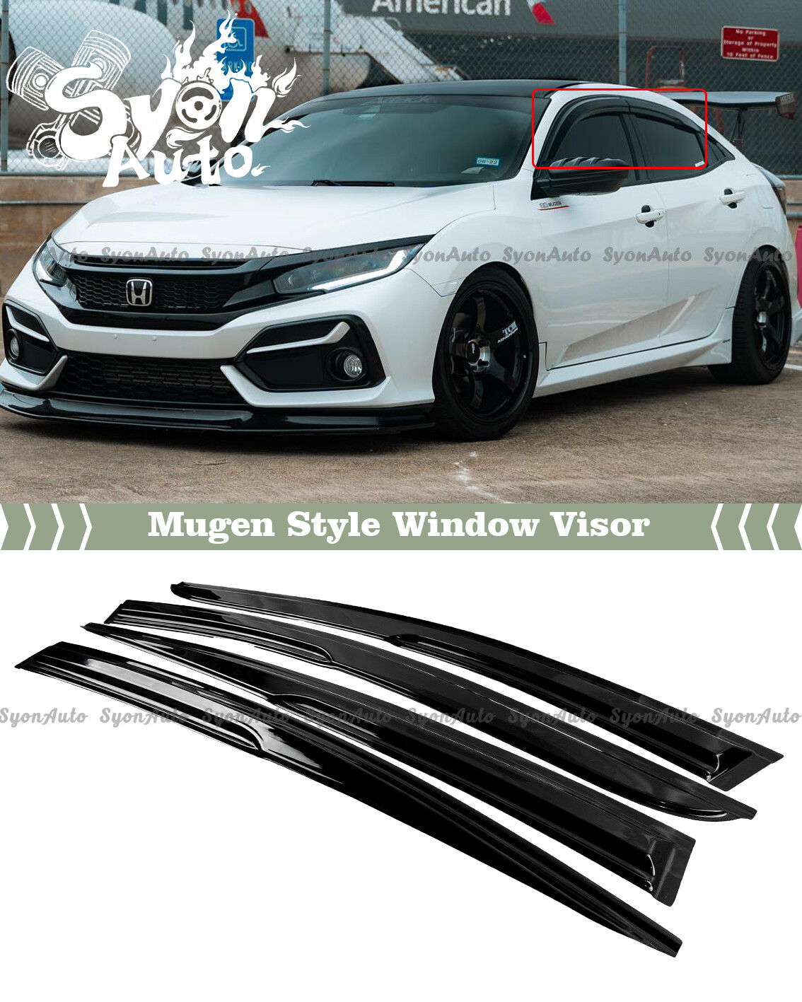 FITS 16-2021 HONDA CIVIC HATCHBACK MUGEN STYLE WINDOW VISOR RAIN GUARD DEFLECTOR