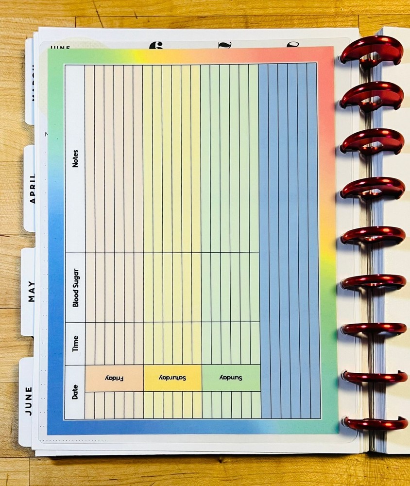 Blood Sugar Tracker Dashboard Insert for use with Classic HAPPY Planner-