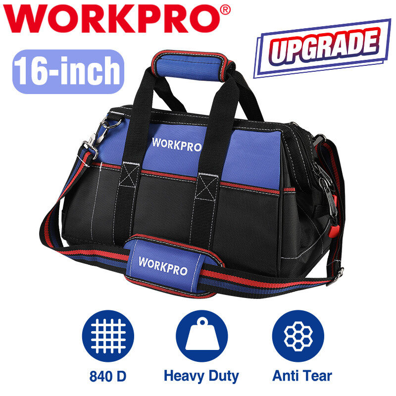 WORKPRO 16-inch Wide Mouth Tool Bag Heavy Duty Tool Storage Bag w/Shoulder Strap