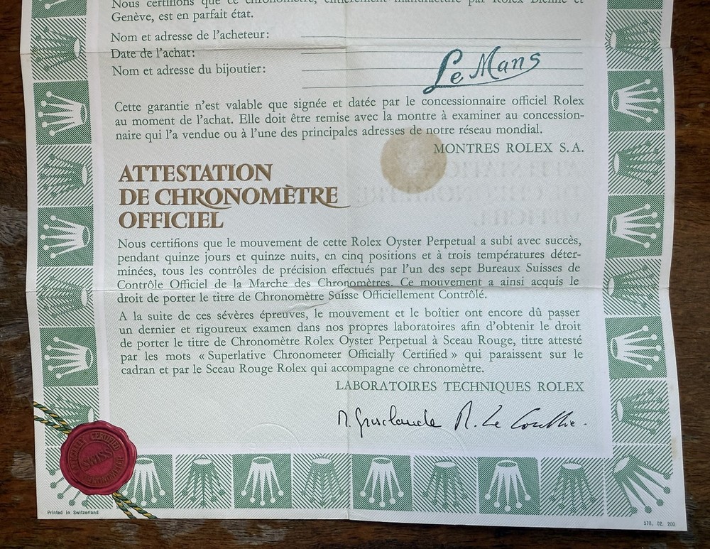 Vintage genuine Rolex Guarantee Date 1500
