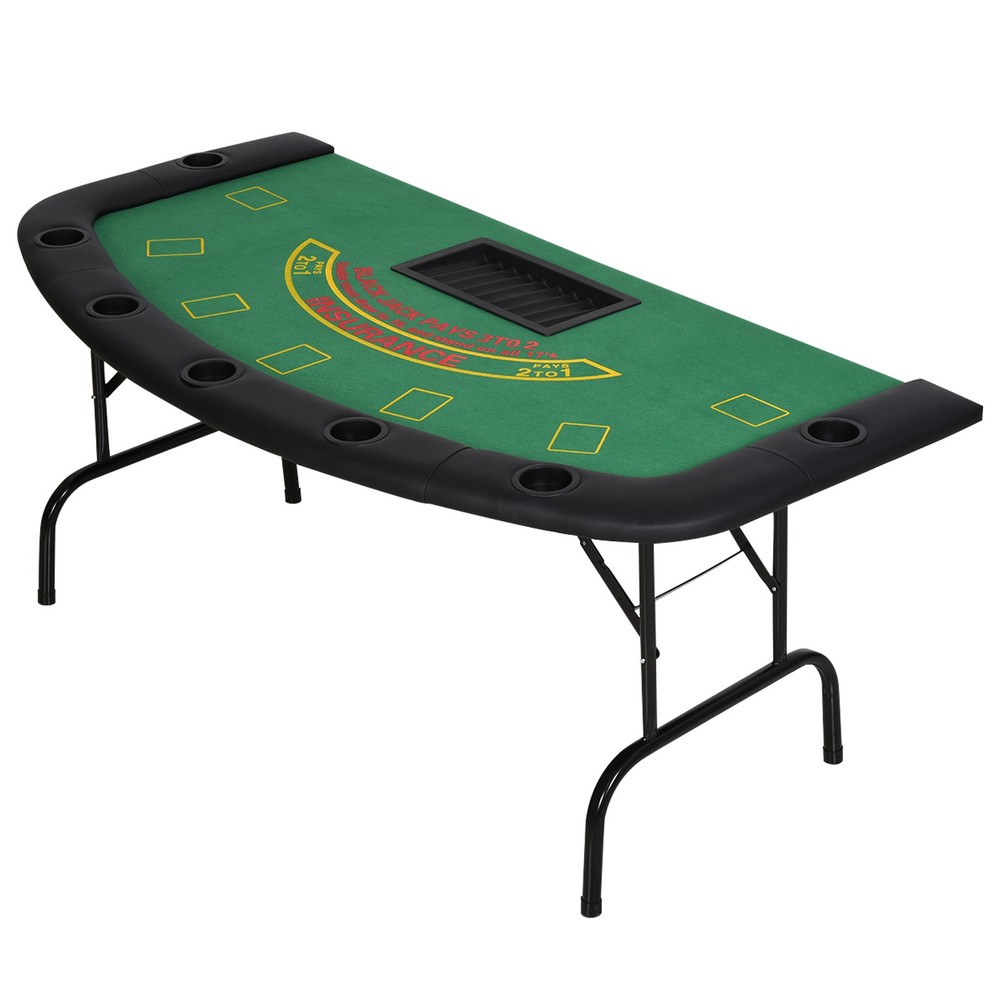 72" Foldable 7-Player Poker Blackjack Table & Cup Holders, Green