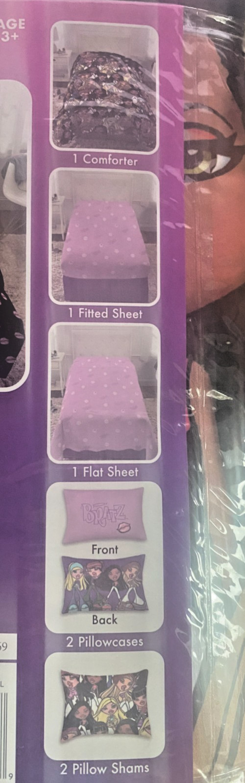 Bratz Full 7 Piece Bed Set Comforter + Sheets + Pillows + 2 Shams Reversible