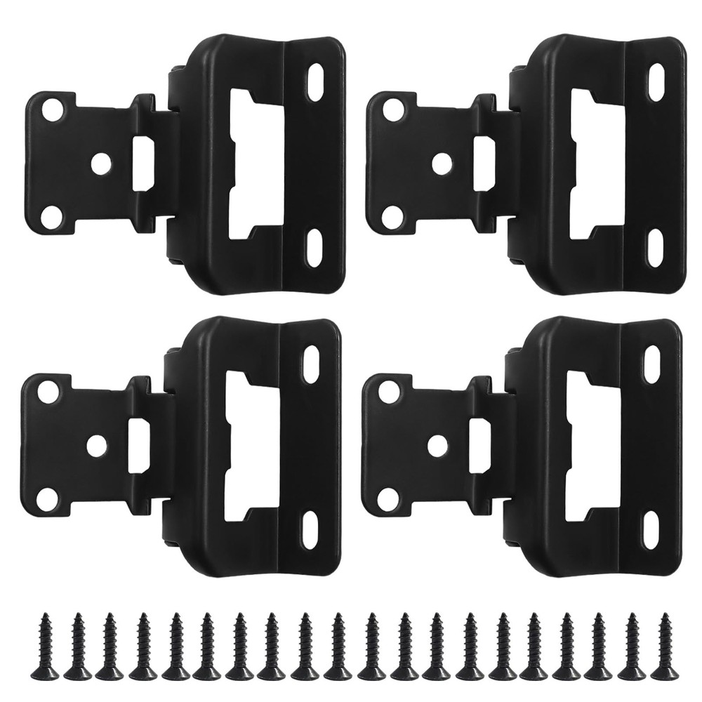 OSVJE 4 Pack 1/2” Overlay Black Cabinet Hinges, Partial Wrap Self