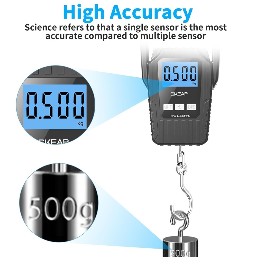 Digital Fish Scale with Backlit LCD – 110lb Capacity & Comfortable Handle