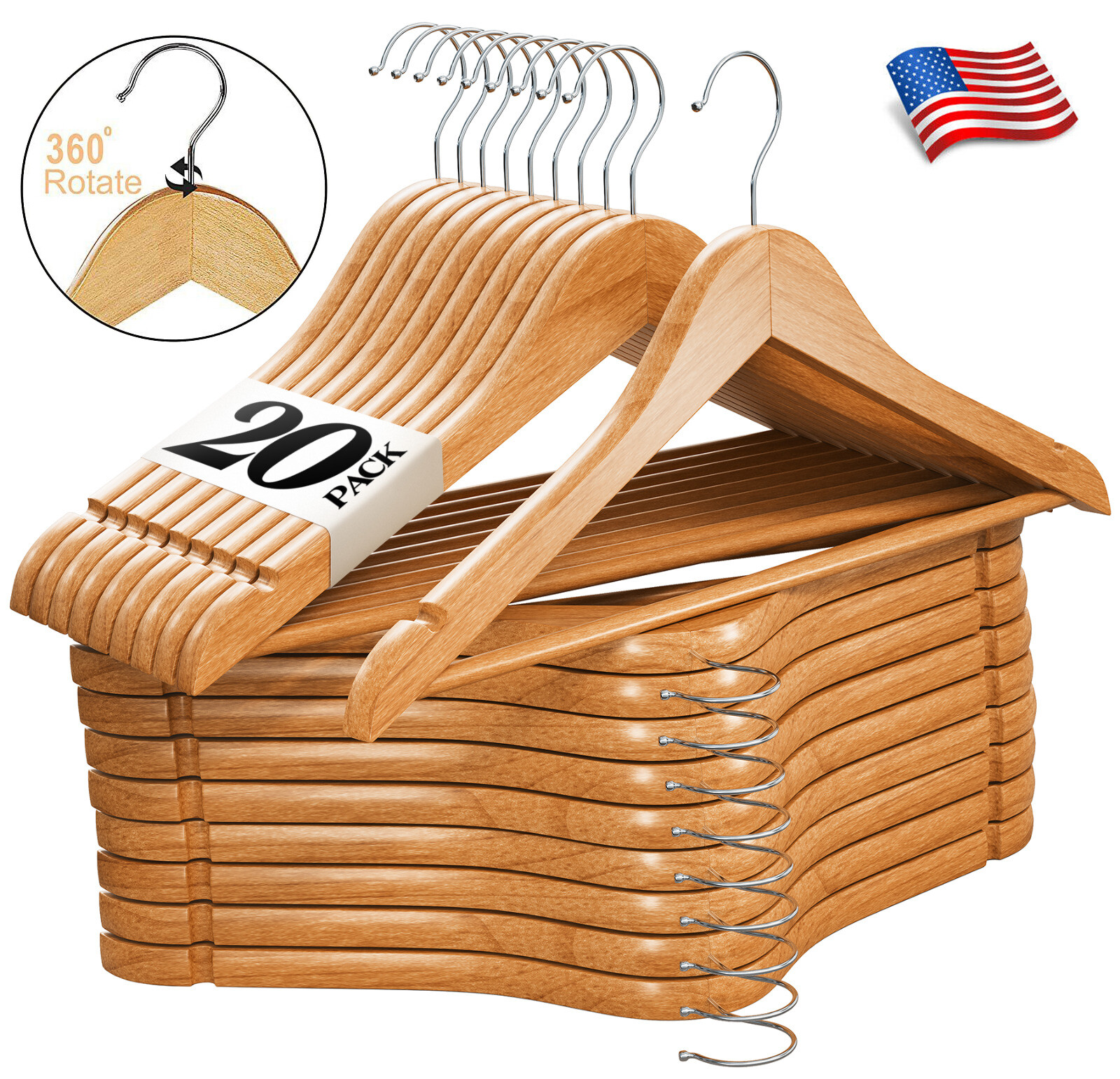 1-20 Pack Wooden Hangers Suit Hangers Premium Natural Finish Cloth Coat Hangers