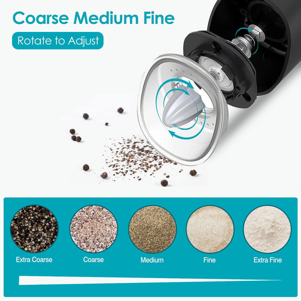 Automatic Gravity Electric Salt Pepper Grinder LED Set Adjustable Coarseness