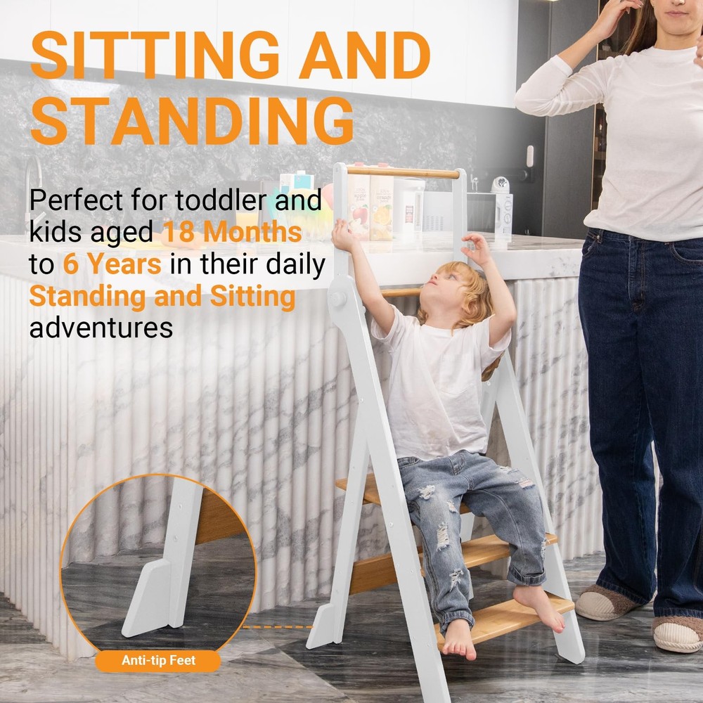 COSYLAND Foldable Toddler Standing Tower - Adjustable Height Kitchen Step Stool