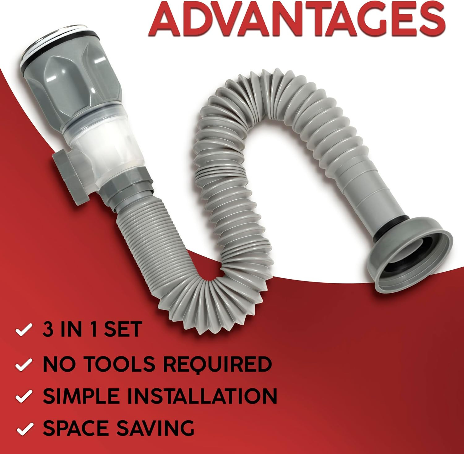 Expandable Bathroom Sink Drain Kit with Flexible P Trap for PVC Pipes