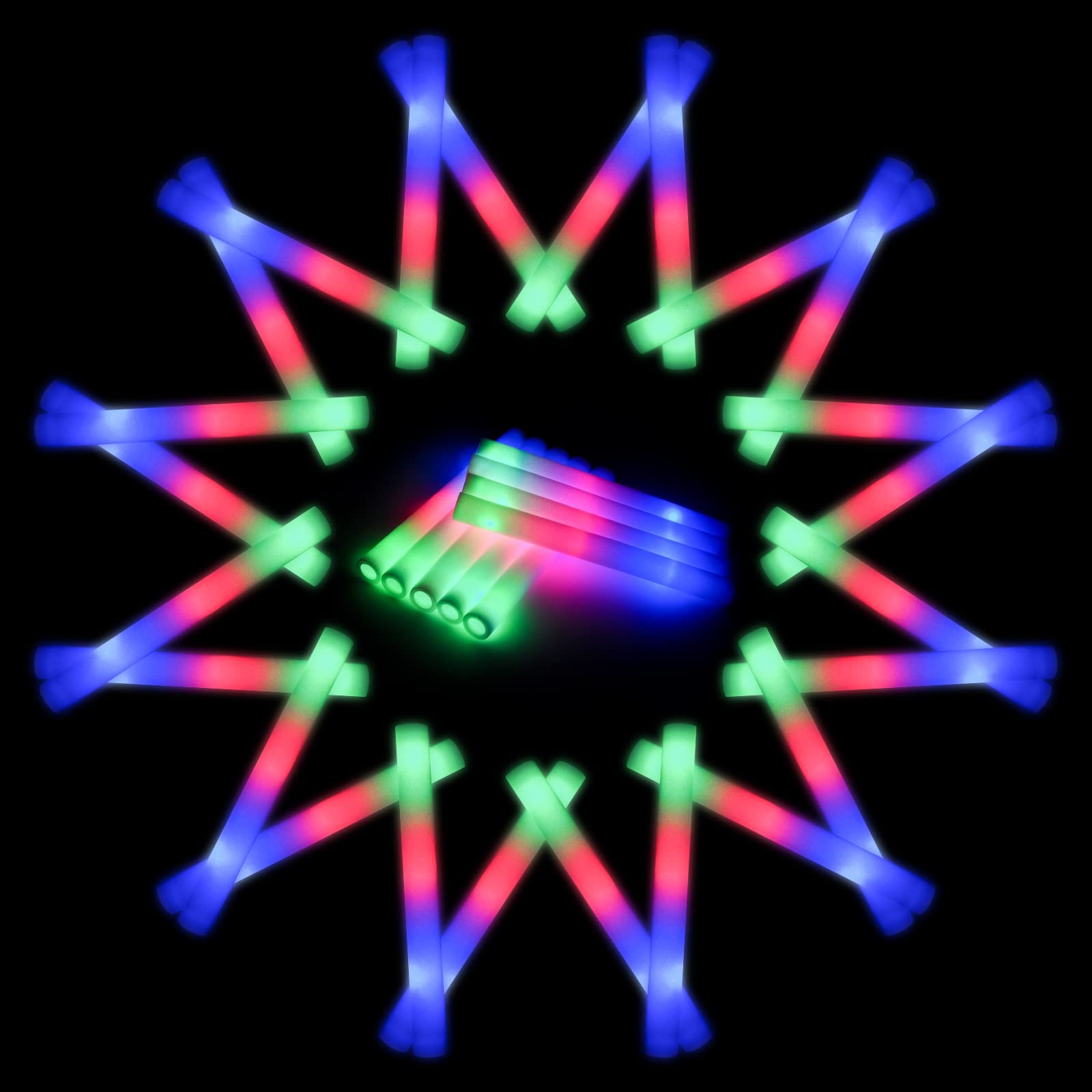 Jiahz 210 PCS Foam Glow Sticks For Wedding, Blue, Green, Red, Flashing