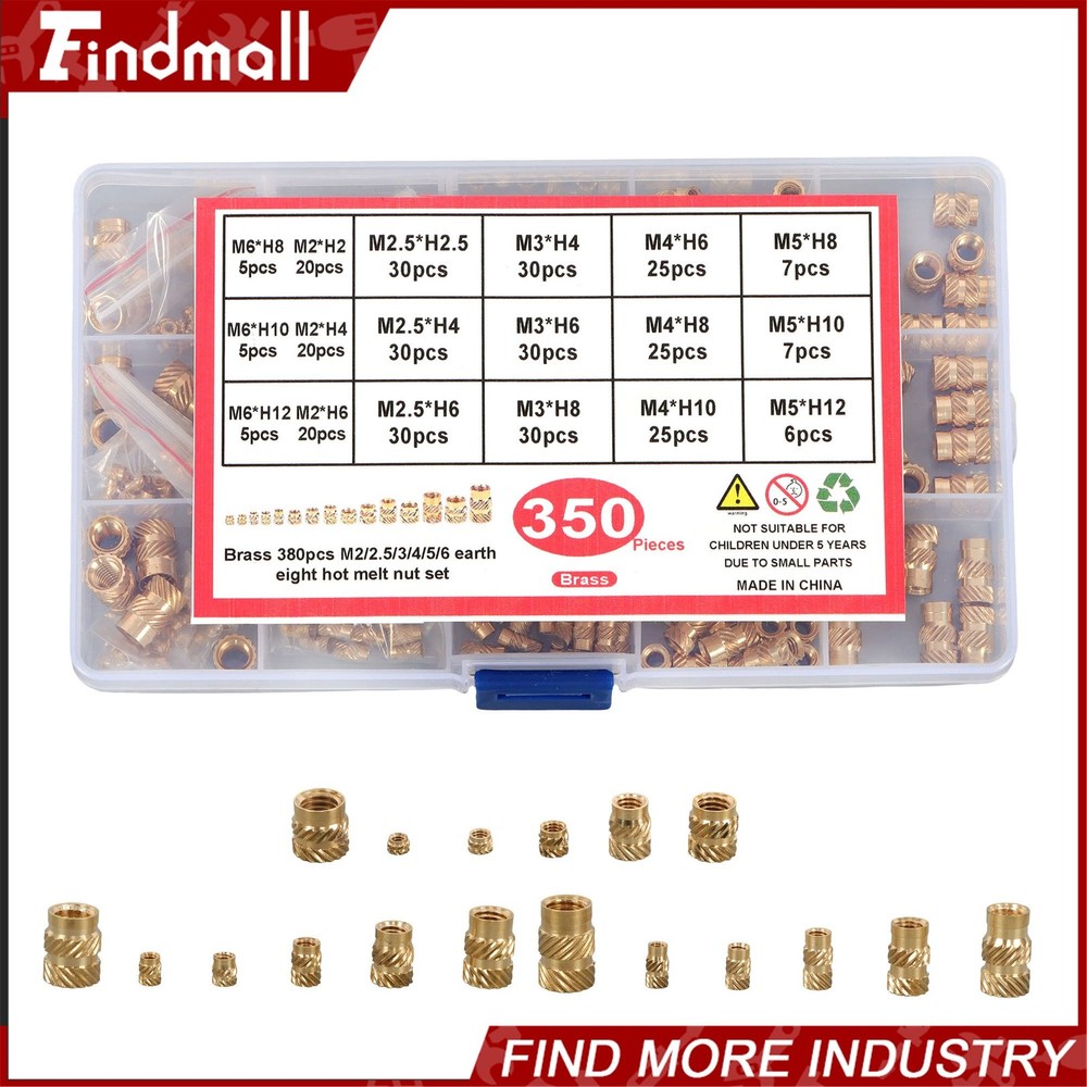 350Pcs Threaded Inserts M2 M2.5 M3 M4 M5 M6 Female Thread Metric Knurled Nuts