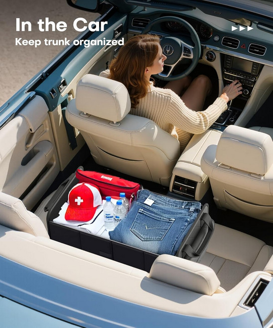 Car Trunk Organizer Foldable SUV Storage Bin 2 Compartments Black