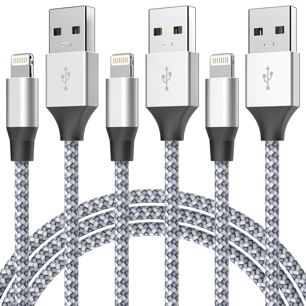 Durable iPhone Charger Cord 6FT 3Pack [Apple MFi Certified] Lightning Cable Nylo