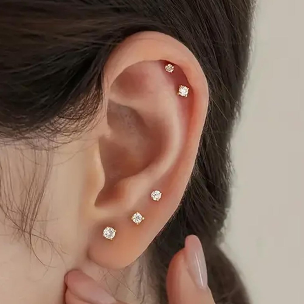 QWALIT Ear Piercing Kit Gold D2-Needle- earring studs+hoop- gold