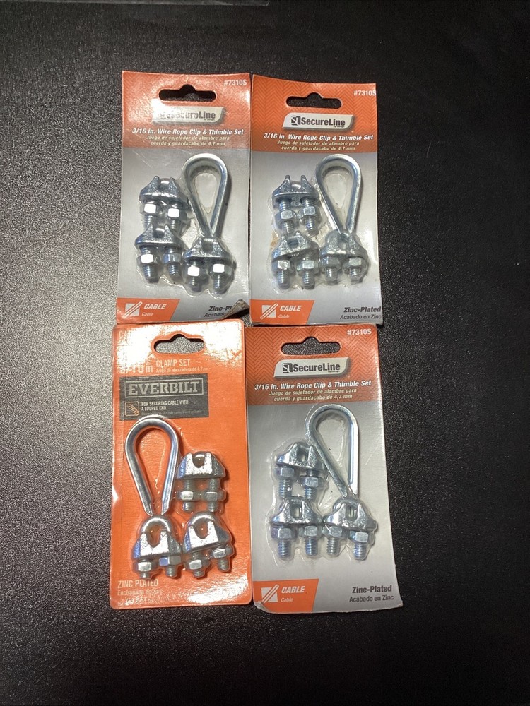 4- Everbilt 3/16 Wire Rope Clip & Thimble Sets