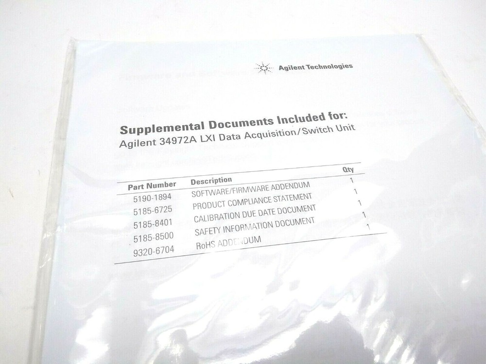 Agilent Technologies 5000-0680 Supplemental Documents for 34972A