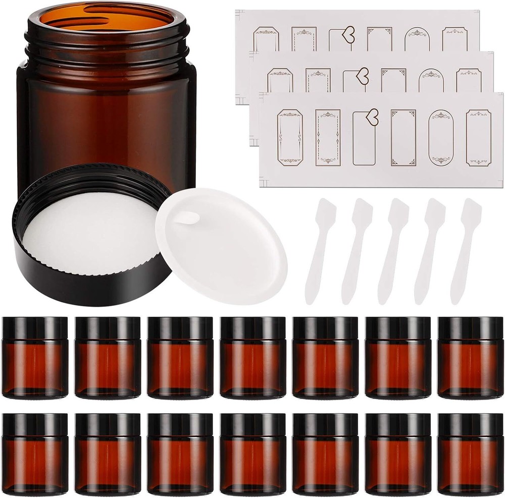 15 Pack 4 Oz Amber Glass Jars with Lids, round Empty Containers