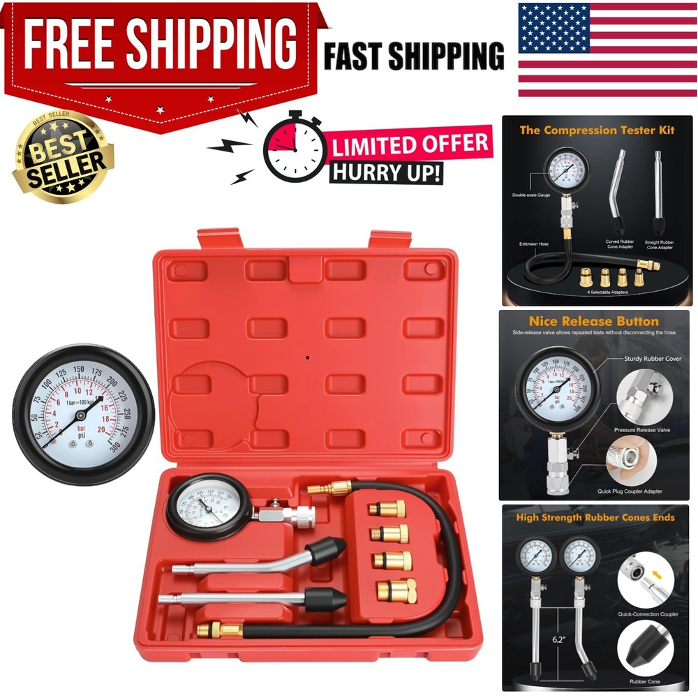 Powerful 8-Piece Petrol Engine Cylinder Compression Tester for Quick Diagnostics