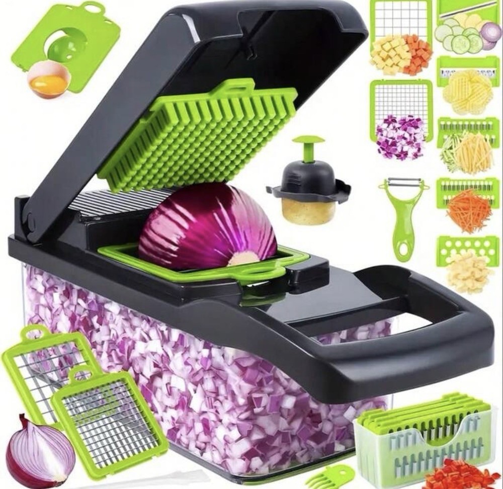 Multi-Functional Vegetable & Fruit Chopper Set 8-Piece, Green/Black